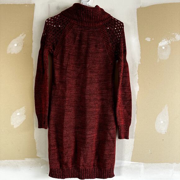 prAna Archer Sweater Mini Dress Cowl Neck Eyelet Ribbed Trim Amber Red XS - Picture 5 of 5